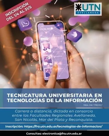 UTN ofrece inscripción para la Tecnicatura en Tecnologías de la Información con formato virtual