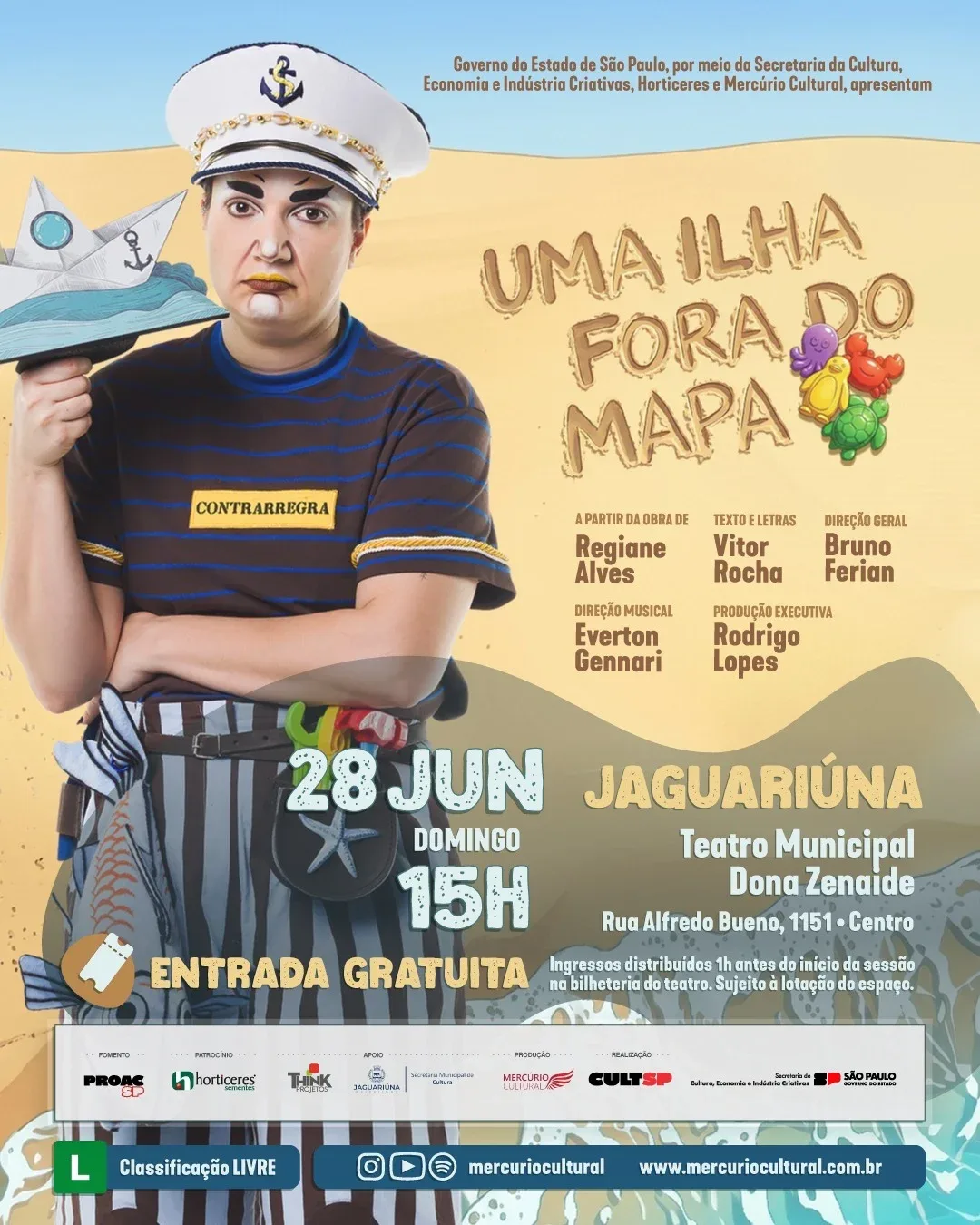 Espectáculo infantil gratuito en Teatro Municipal de Jaguariúna sobre cuidado ambiental